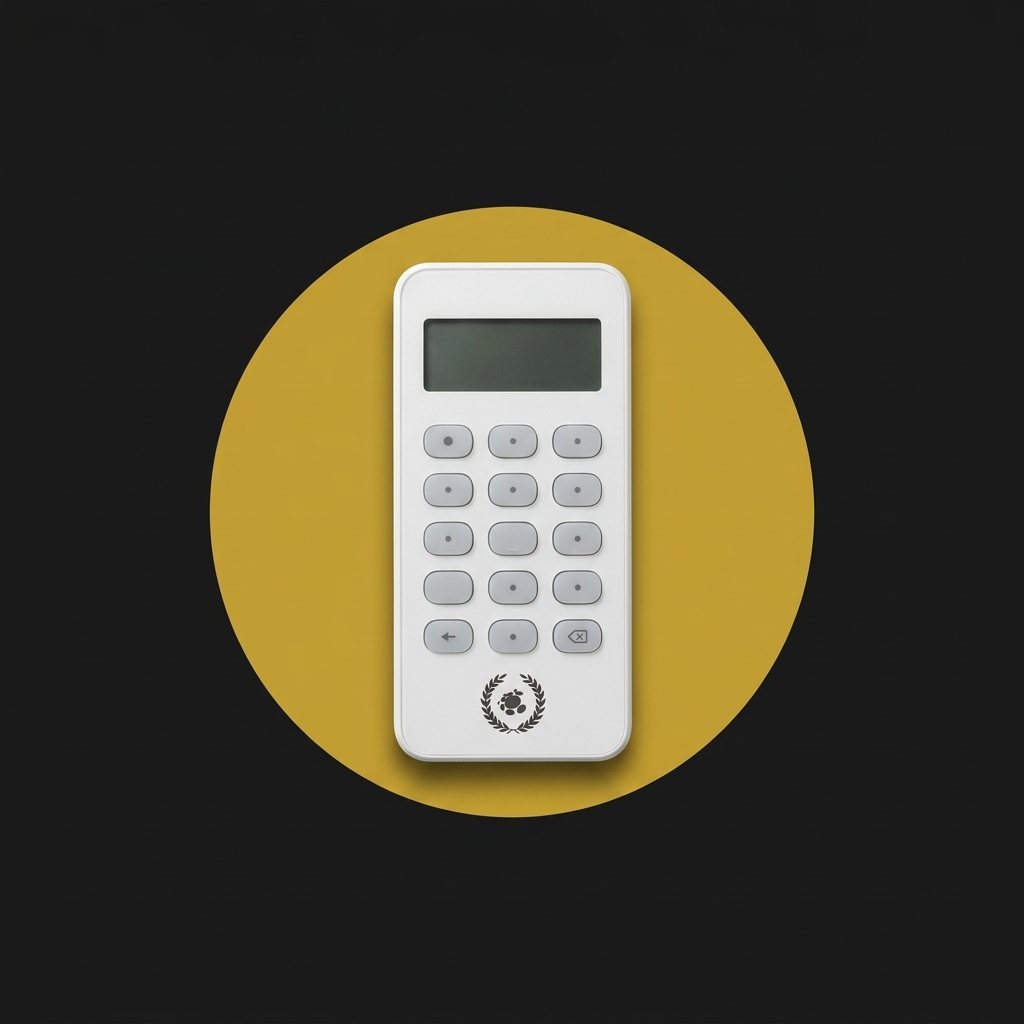 Teclado de alarma blanco con pantalla y botones numerados.