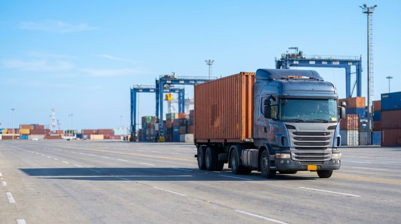 Tracto con contenedor en el puerto del Callao.
